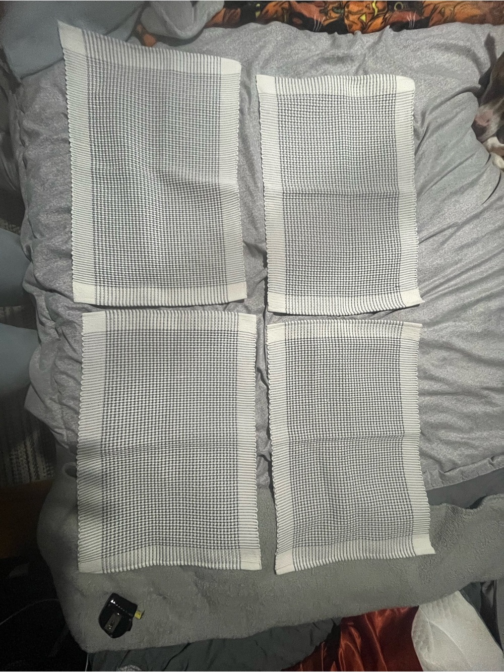 At Home Set of 4 White and Gray Waffle Weave Kitchen Place Mats